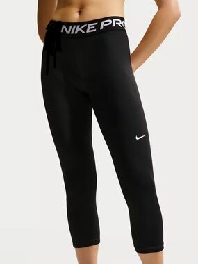 Nike Pro Dri-Fit Womens Black Athletic Leggings Work Out Pants Size S White Logo